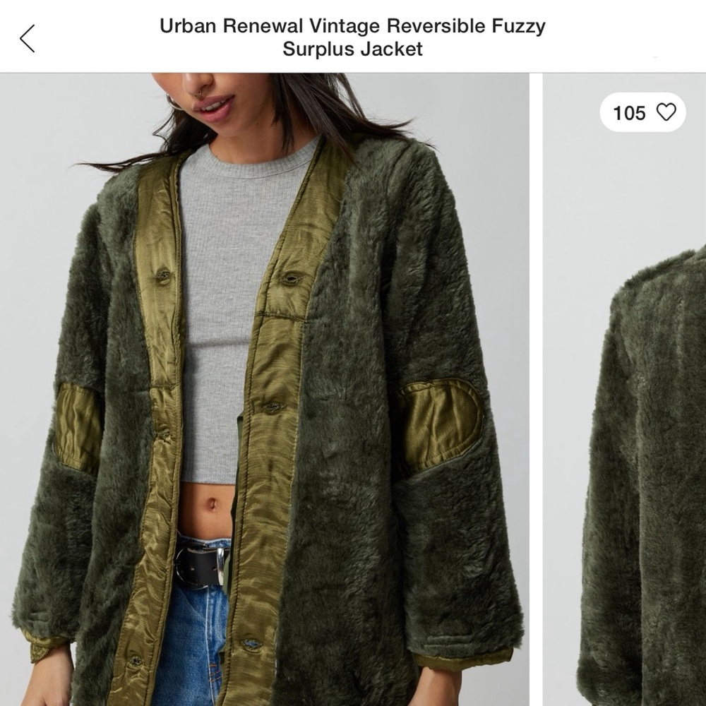 Urban Renewal Vintage Reversible Fuzzy Surplus Jacket